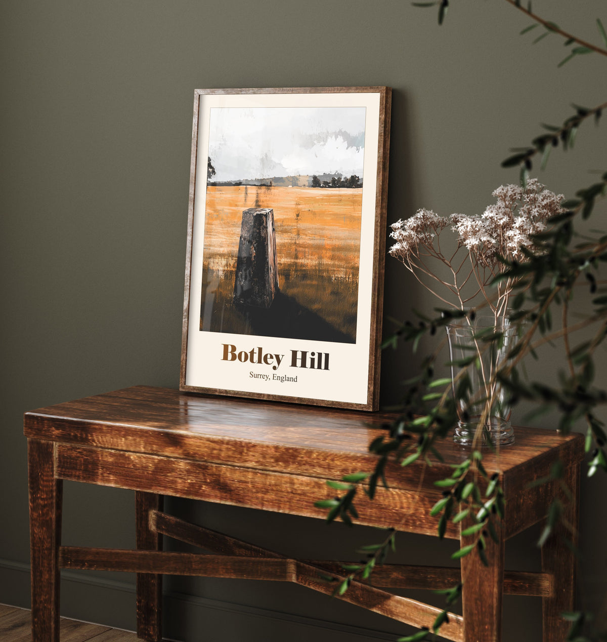 Botley Hill Surrey Travel Poster - North Downs Art Print - Gritty Vintage Illustration - Surrey Hills 1/3