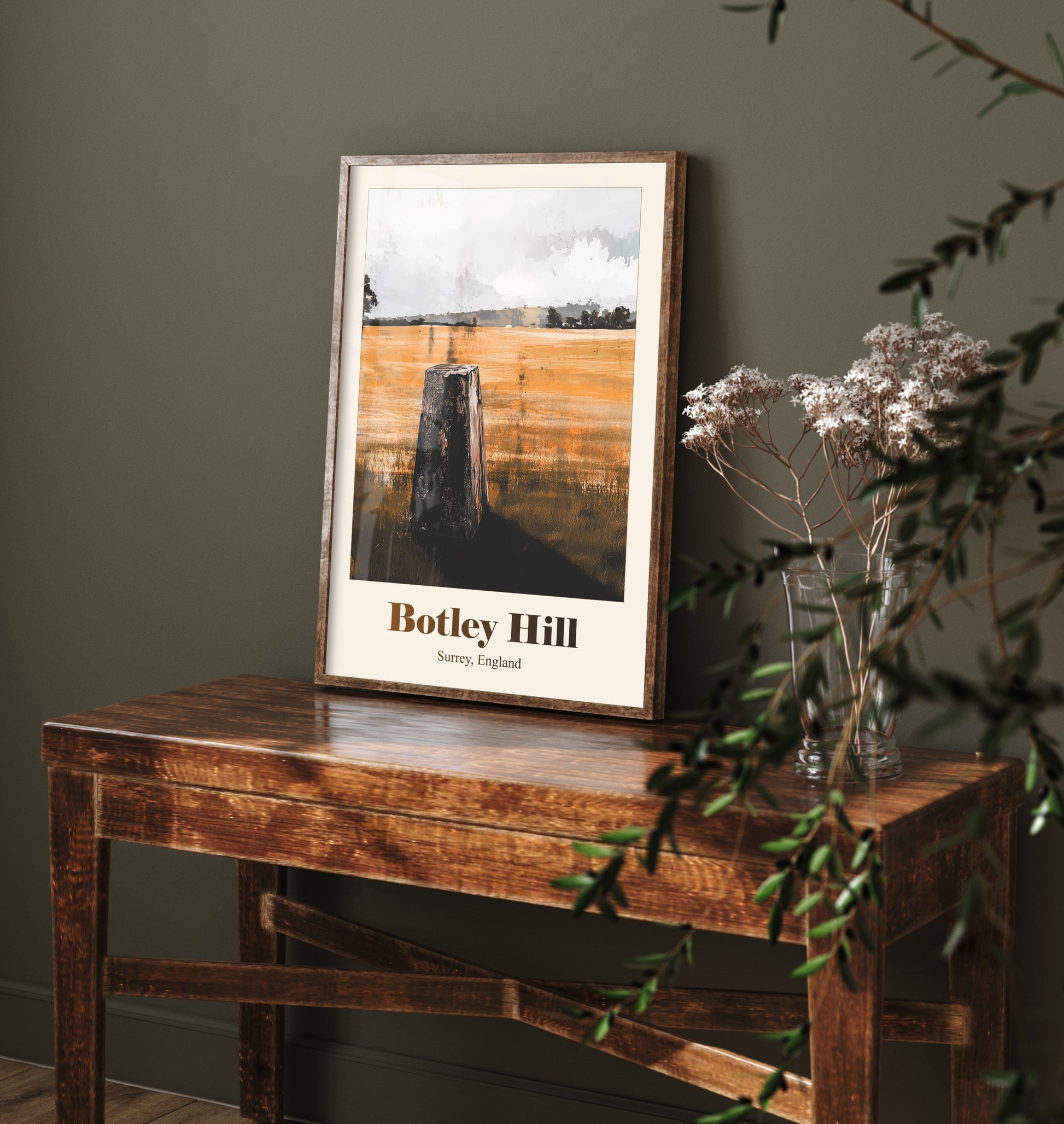 Botley Hill Surrey Travel Poster - North Downs Art Print - Gritty Vintage Illustration - Surrey Hills 1/3