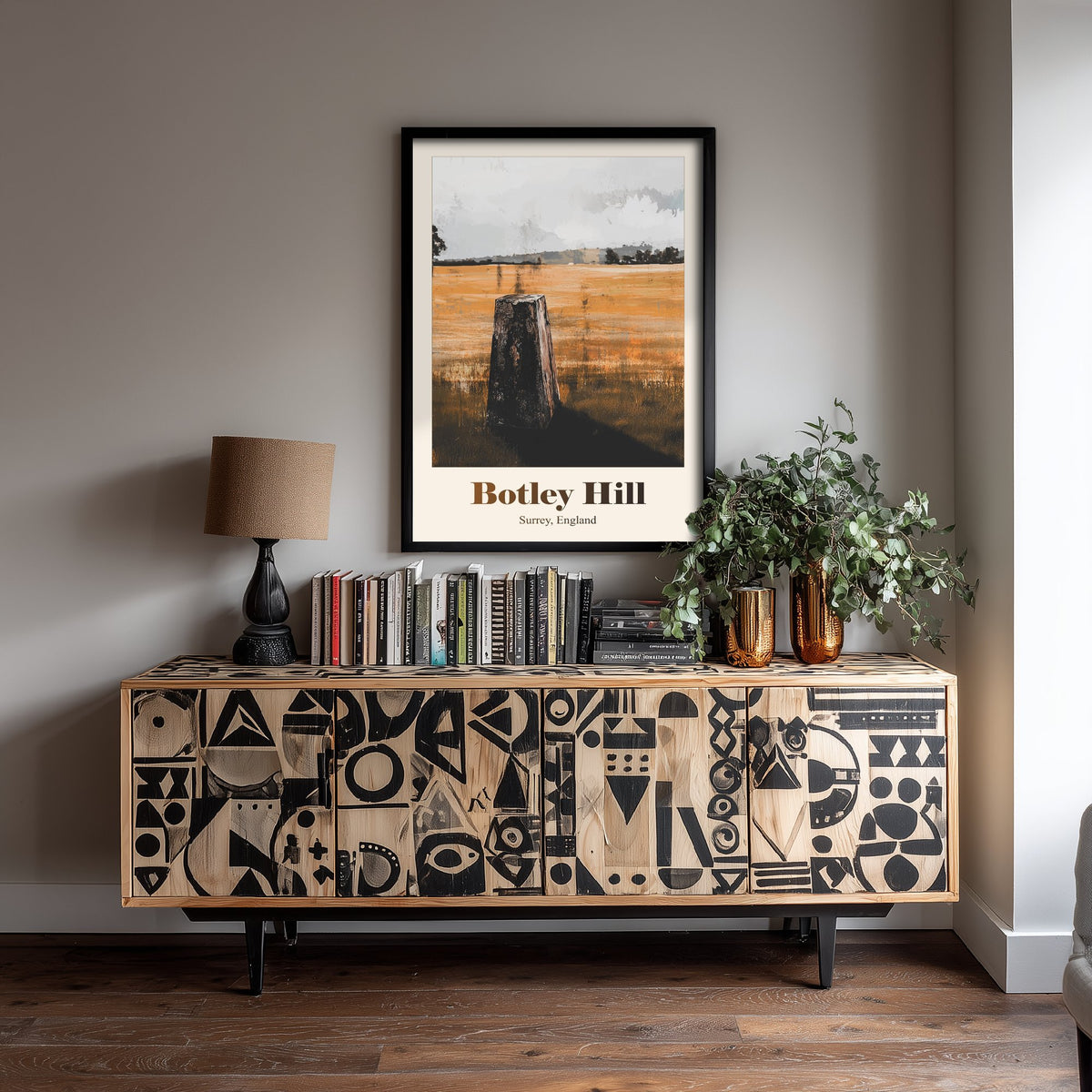 Botley Hill Surrey Travel Poster - North Downs Art Print - Gritty Vintage Illustration - Surrey Hills 1/3