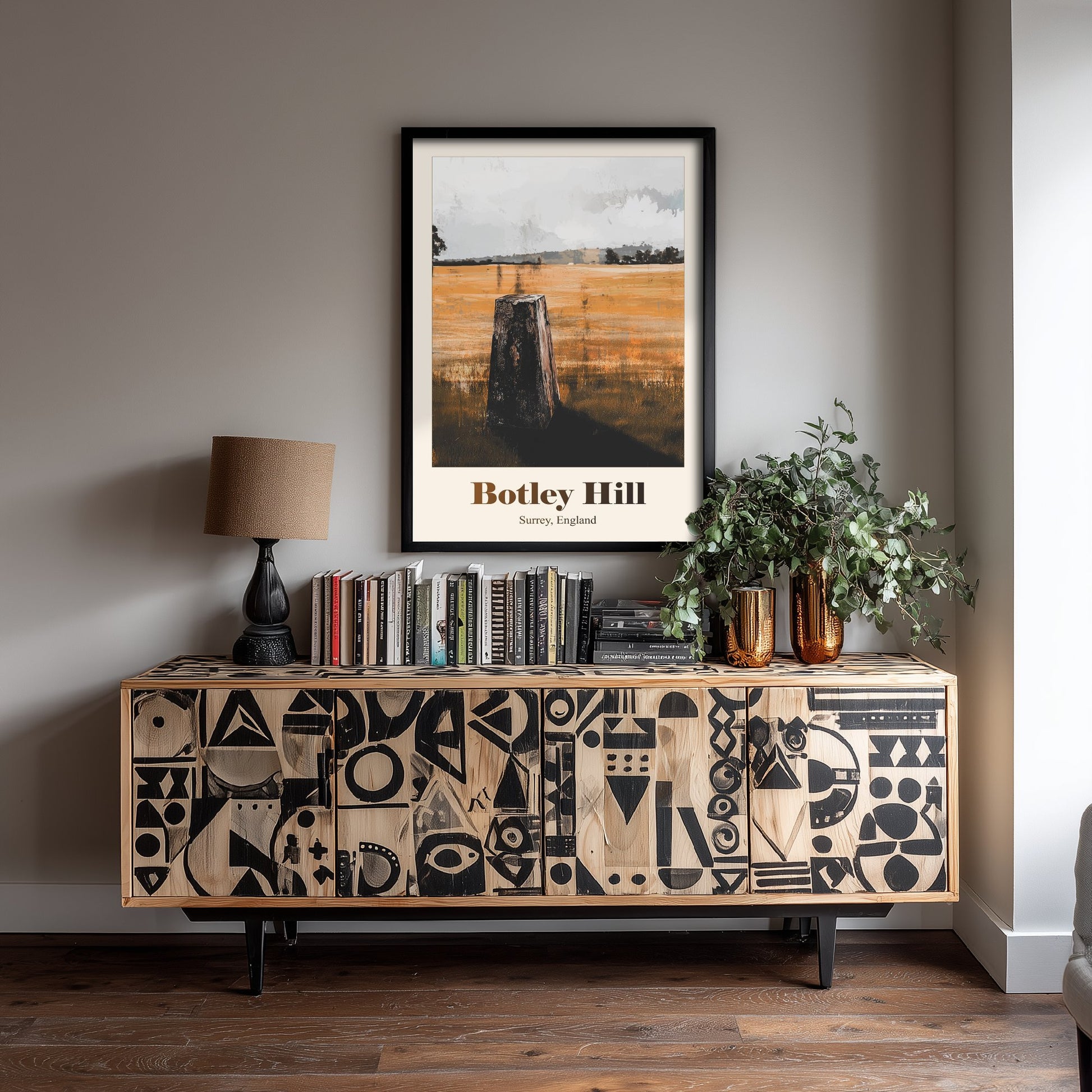 Botley Hill Surrey Travel Poster - North Downs Art Print - Gritty Vintage Illustration - Surrey Hills 1/3