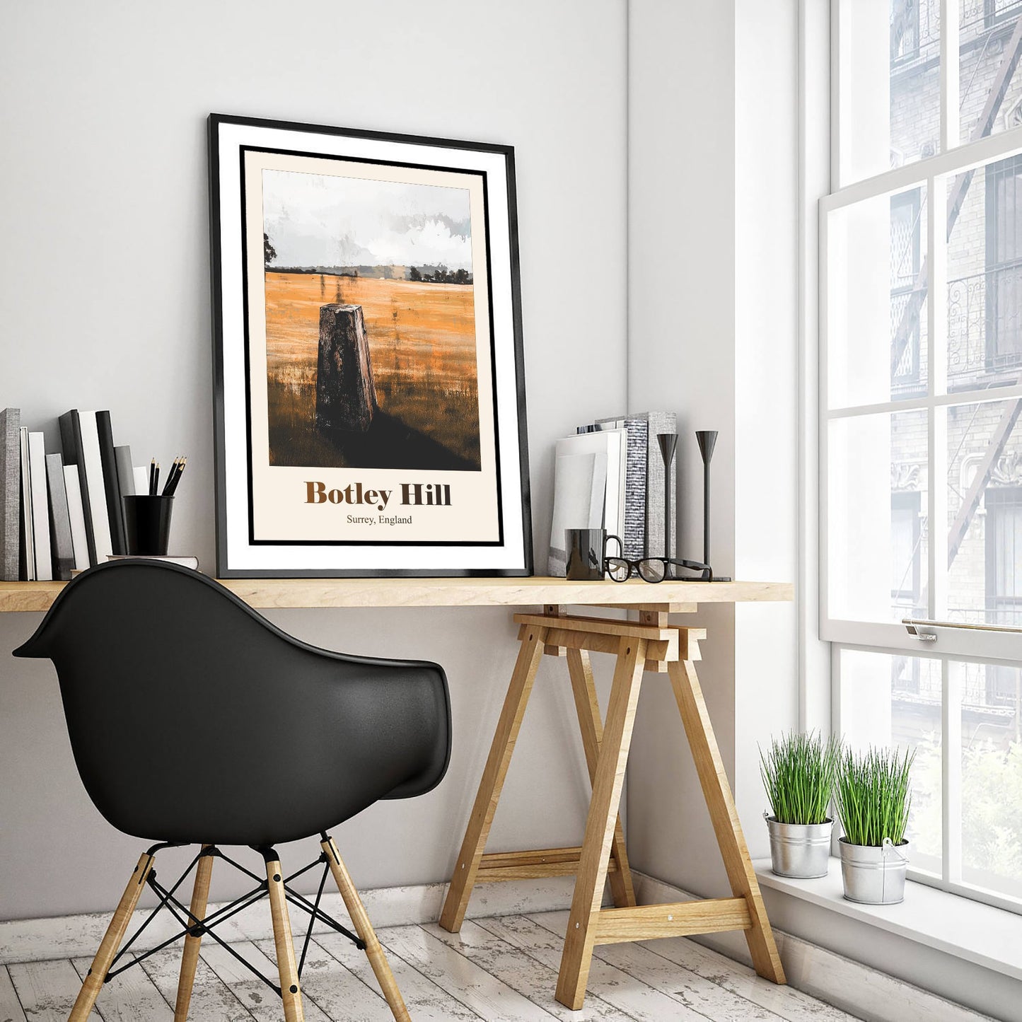 Botley Hill Surrey Travel Poster - North Downs Art Print - Gritty Vintage Illustration - Surrey Hills 1/3