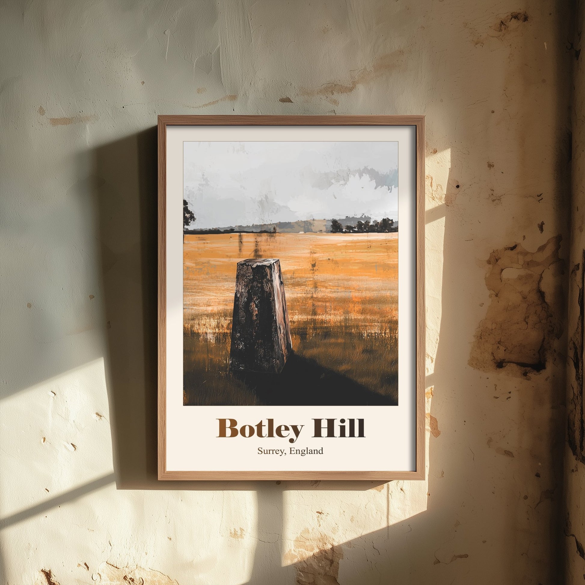 Botley Hill Surrey Travel Poster - North Downs Art Print - Gritty Vintage Illustration - Surrey Hills 1/3
