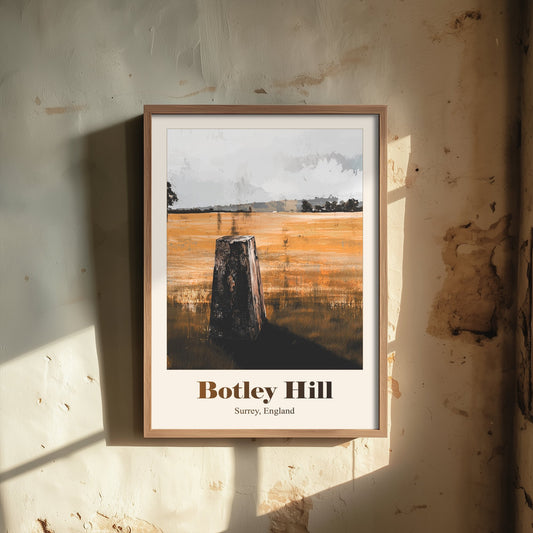 Botley Hill Surrey Travel Poster - North Downs Art Print - Gritty Vintage Illustration - Surrey Hills 1/3