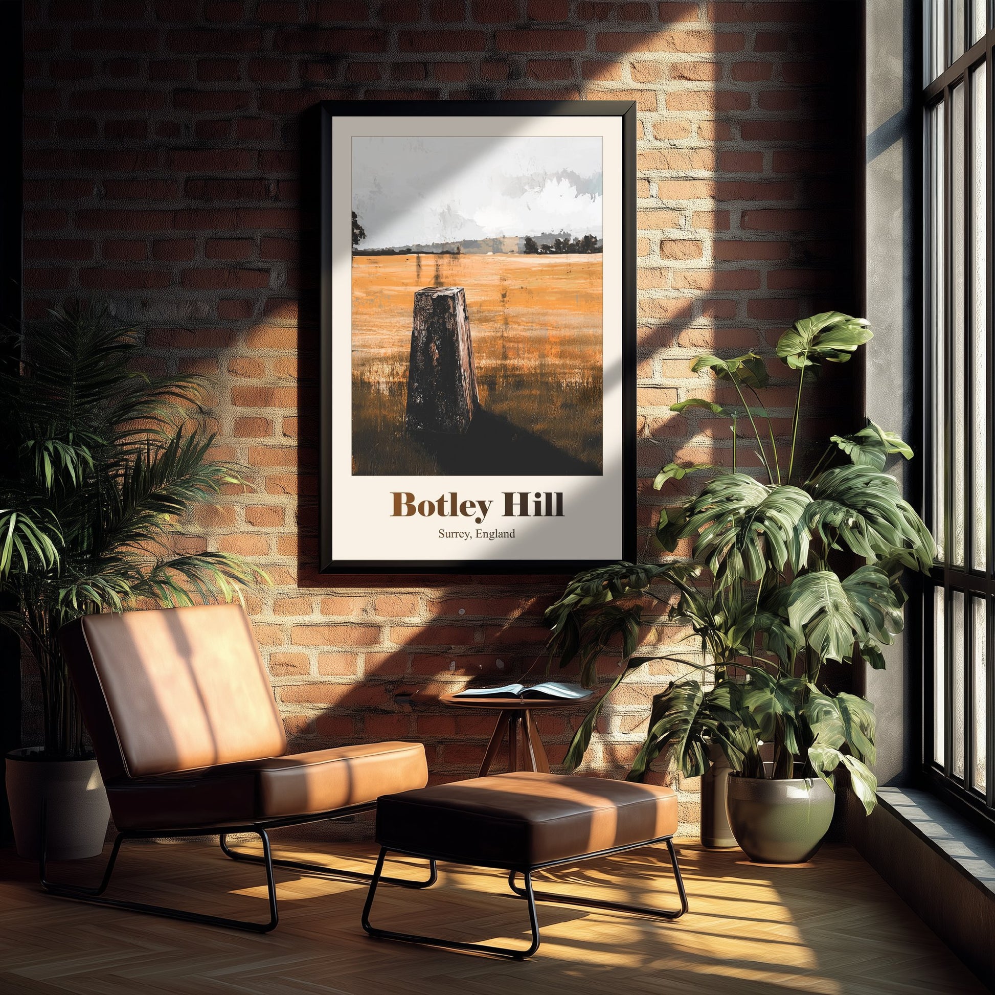 Botley Hill Surrey Travel Poster - North Downs Art Print - Gritty Vintage Illustration - Surrey Hills 1/3
