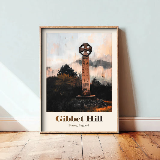 Gibbet Hill Surrey Travel Poster - Surrey Landmark Art Print - Gritty Vintage Illustration - Surrey Hills 2/3