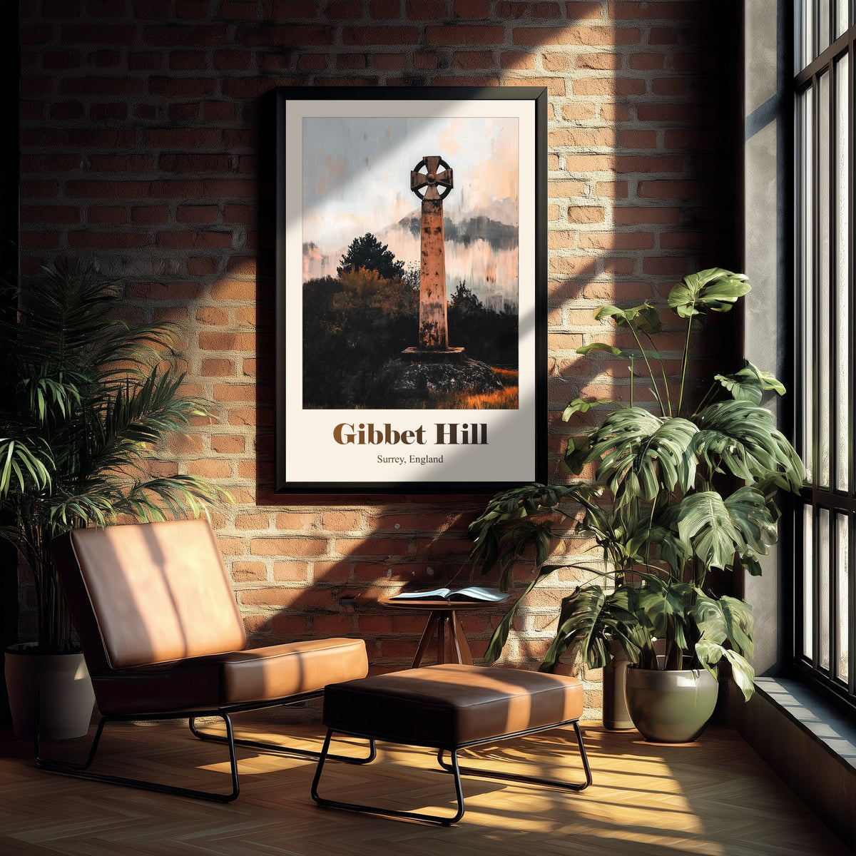 Gibbet Hill Surrey Travel Poster - Surrey Landmark Art Print - Gritty Vintage Illustration - Surrey Hills 2/3