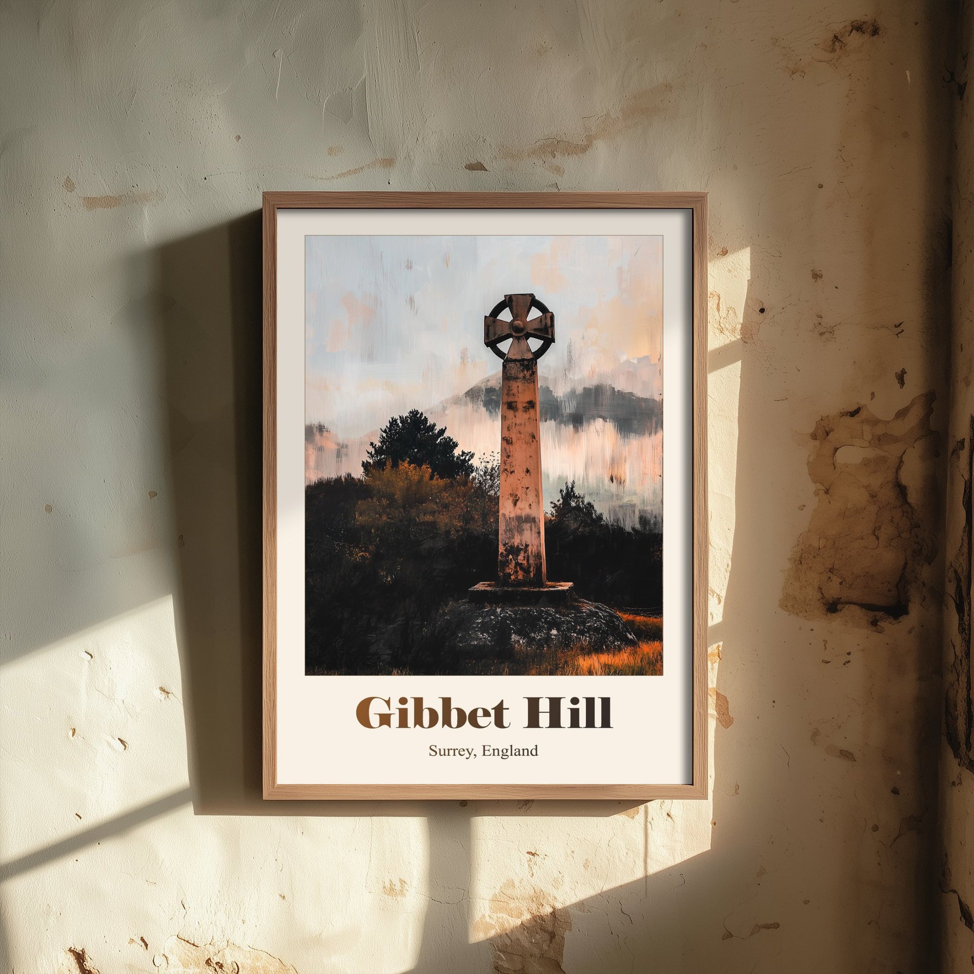 Gibbet Hill Surrey Travel Poster - Surrey Landmark Art Print - Gritty Vintage Illustration - Surrey Hills 2/3