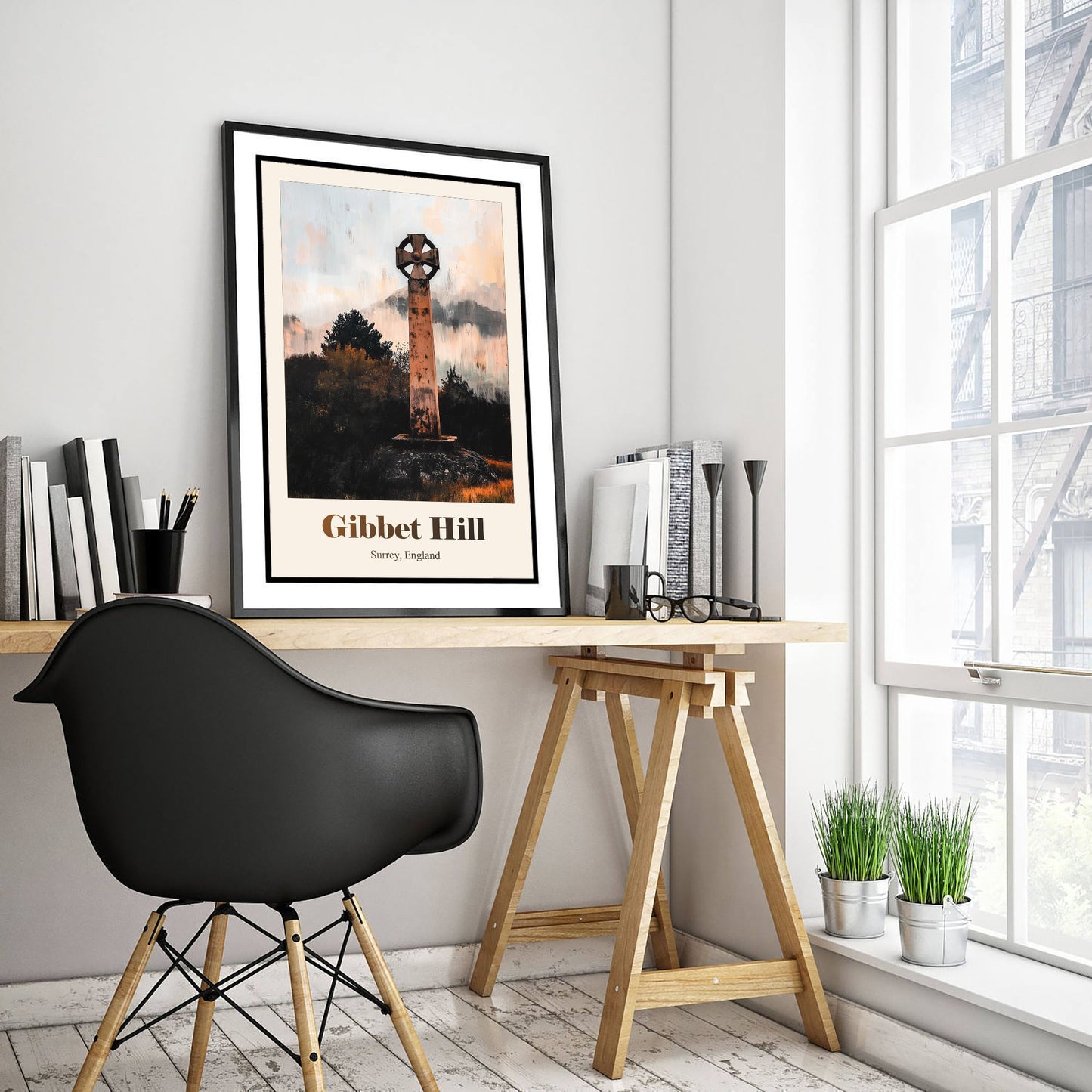 Gibbet Hill Surrey Travel Poster - Surrey Landmark Art Print - Gritty Vintage Illustration - Surrey Hills 2/3