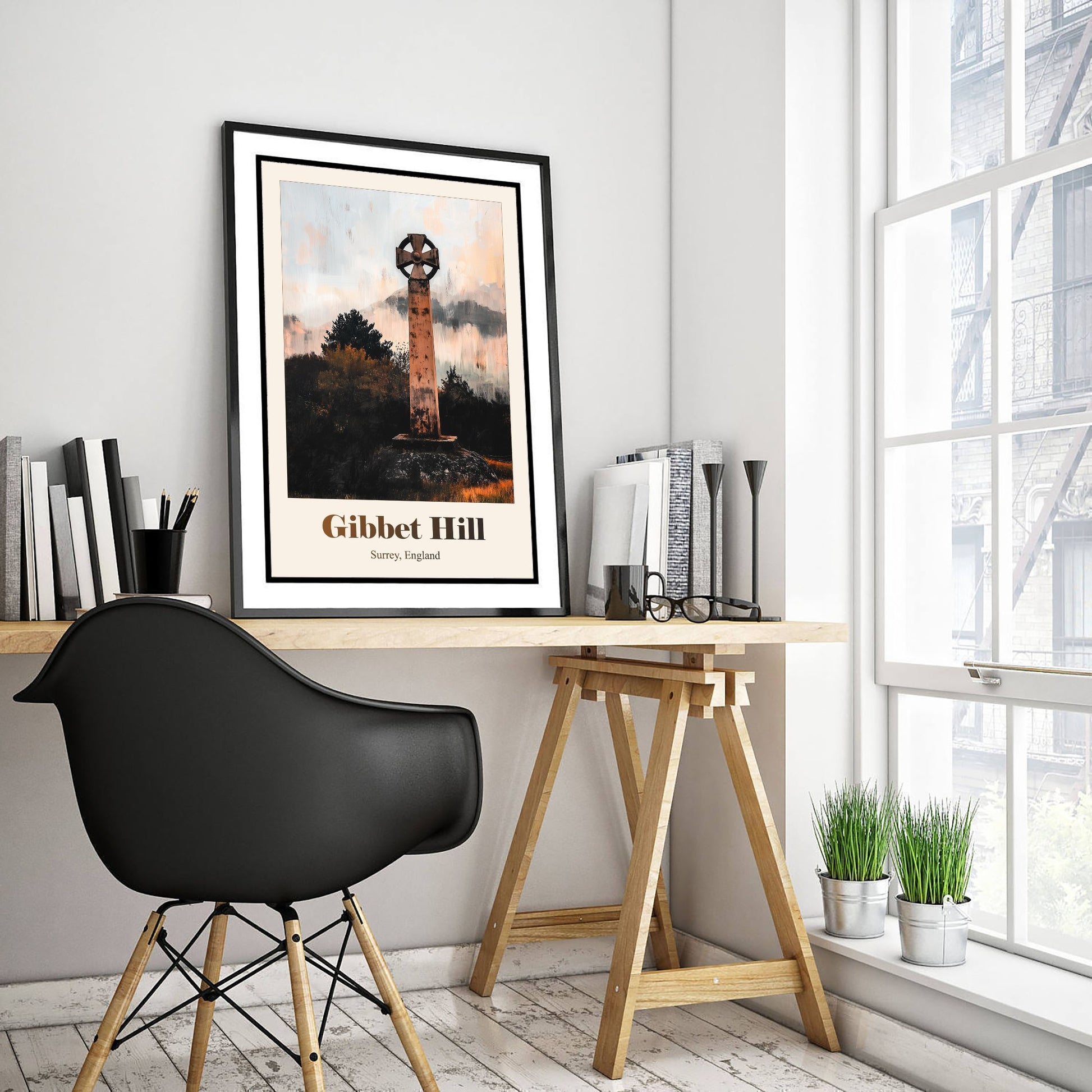 Gibbet Hill Surrey Travel Poster - Surrey Landmark Art Print - Gritty Vintage Illustration - Surrey Hills 2/3