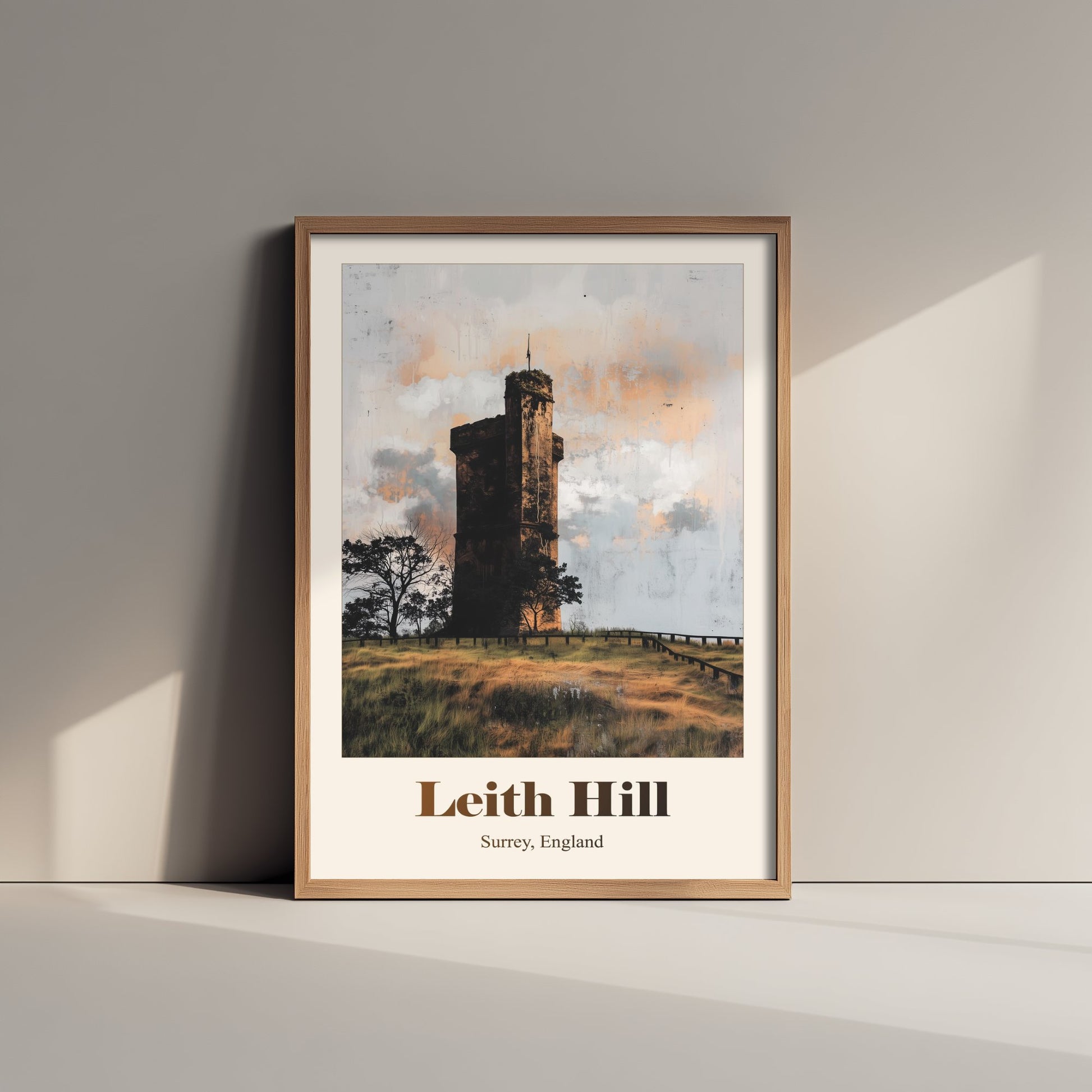 Leith Hill Surrey Travel Poster - Surrey Landmark Art Print - Gritty Vintage Illustration - Surrey Hills 3/3
