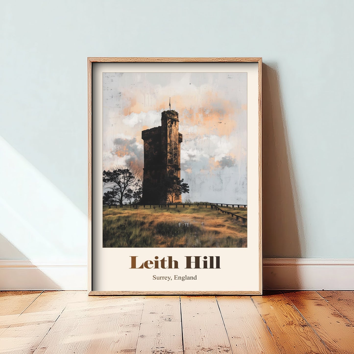 Leith Hill Surrey Travel Poster - Surrey Landmark Art Print - Gritty Vintage Illustration - Surrey Hills 3/3