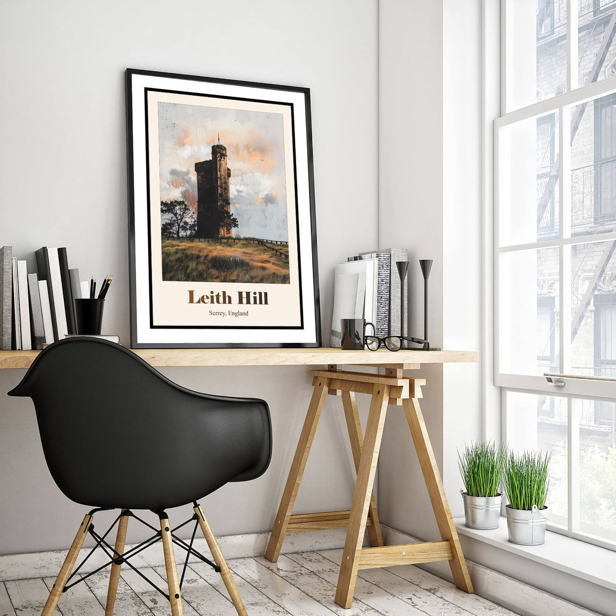 Leith Hill Surrey Travel Poster - Surrey Landmark Art Print - Gritty Vintage Illustration - Surrey Hills 3/3