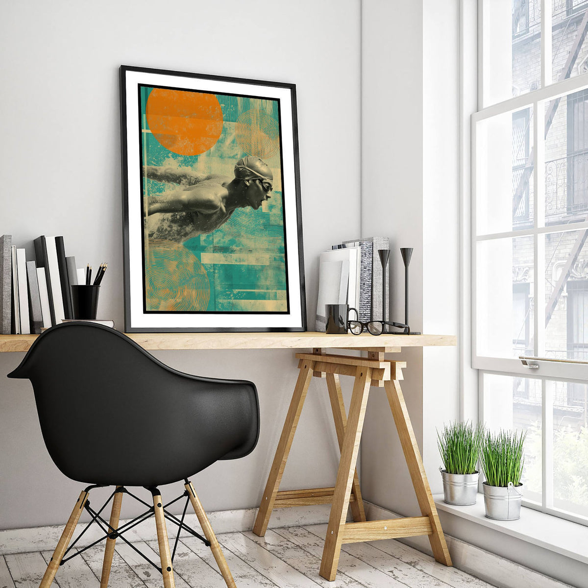 Swimming Collage Art Print - Retro Swimmer Poster - Vintage Sport Illustration - Freestyle Swim V1 1/3