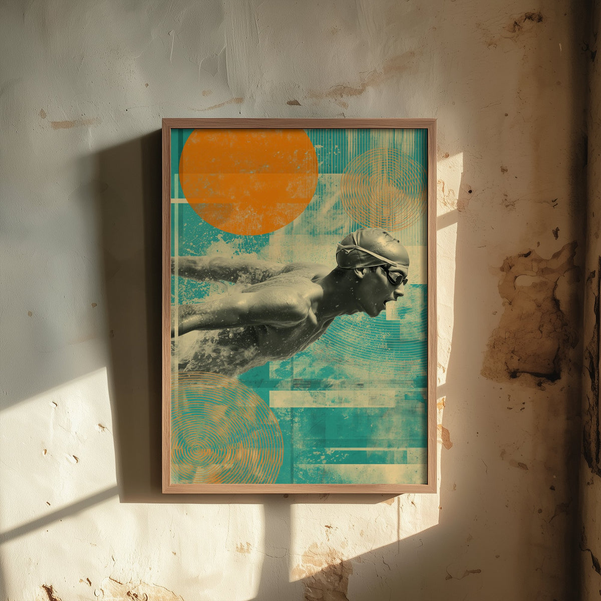 Swimming Collage Art Print - Retro Swimmer Poster - Vintage Sport Illustration - Freestyle Swim V1 1/3