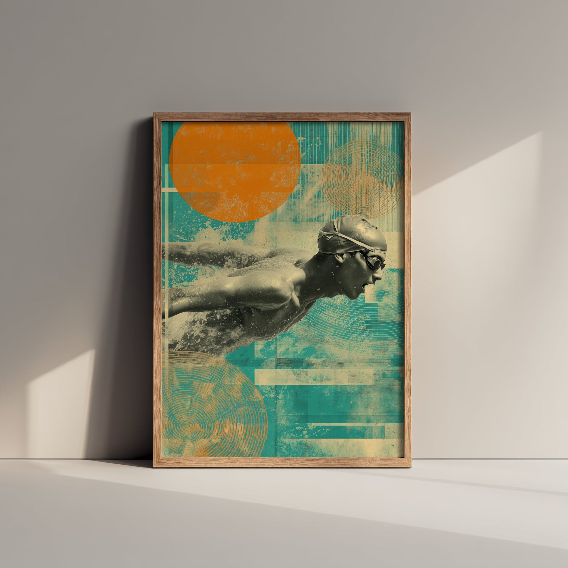 Swimming Collage Art Print - Retro Swimmer Poster - Vintage Sport Illustration - Freestyle Swim V1 1/3