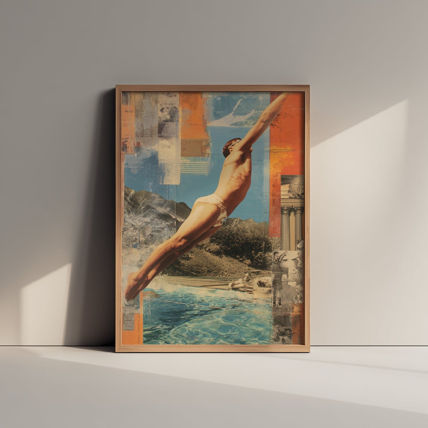 Swimming Collage Art Print - Retro Diver Poster - Vintage Sport Illustration - Diving Swim V1 2/3
