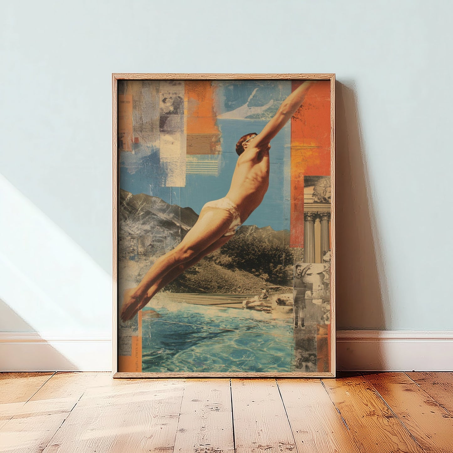 Swimming Collage Art Print - Retro Diver Poster - Vintage Sport Illustration - Diving Swim V1 2/3