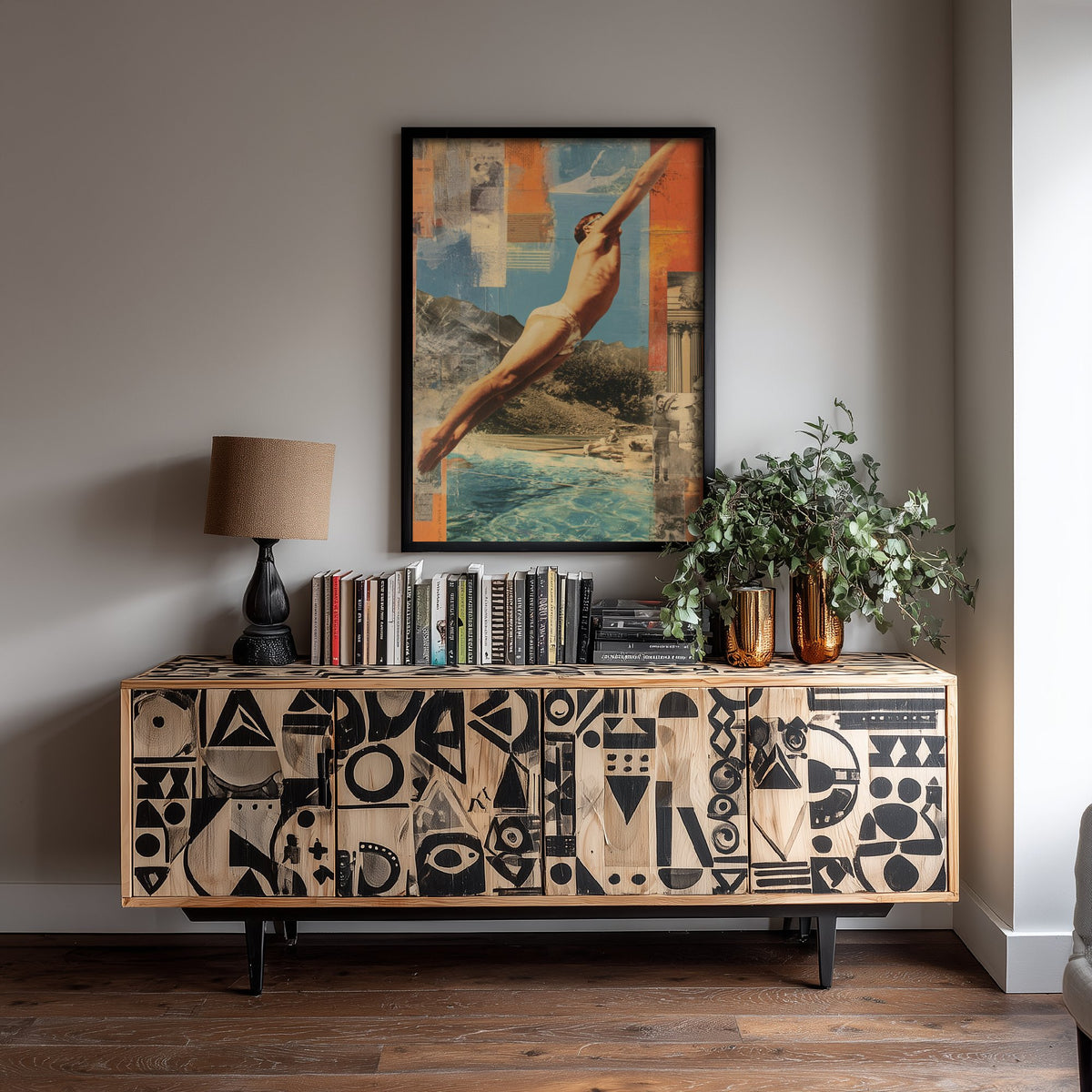 Swimming Collage Art Print - Retro Diver Poster - Vintage Sport Illustration - Diving Swim V1 2/3