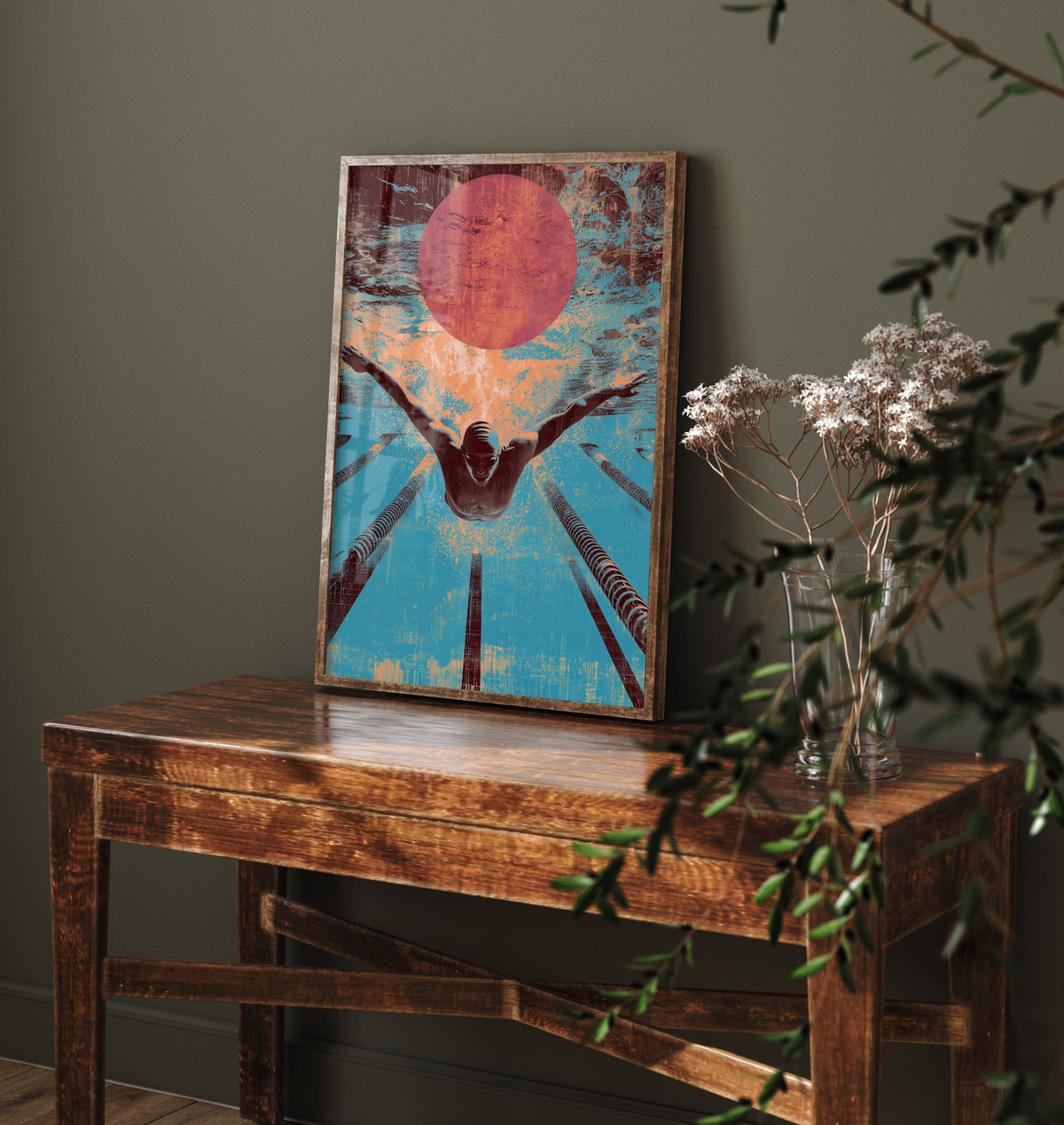 Swimming Collage Art Print - Retro Swimmer Poster - Vintage Sport Illustration - Butterfly Swim V1 3/3
