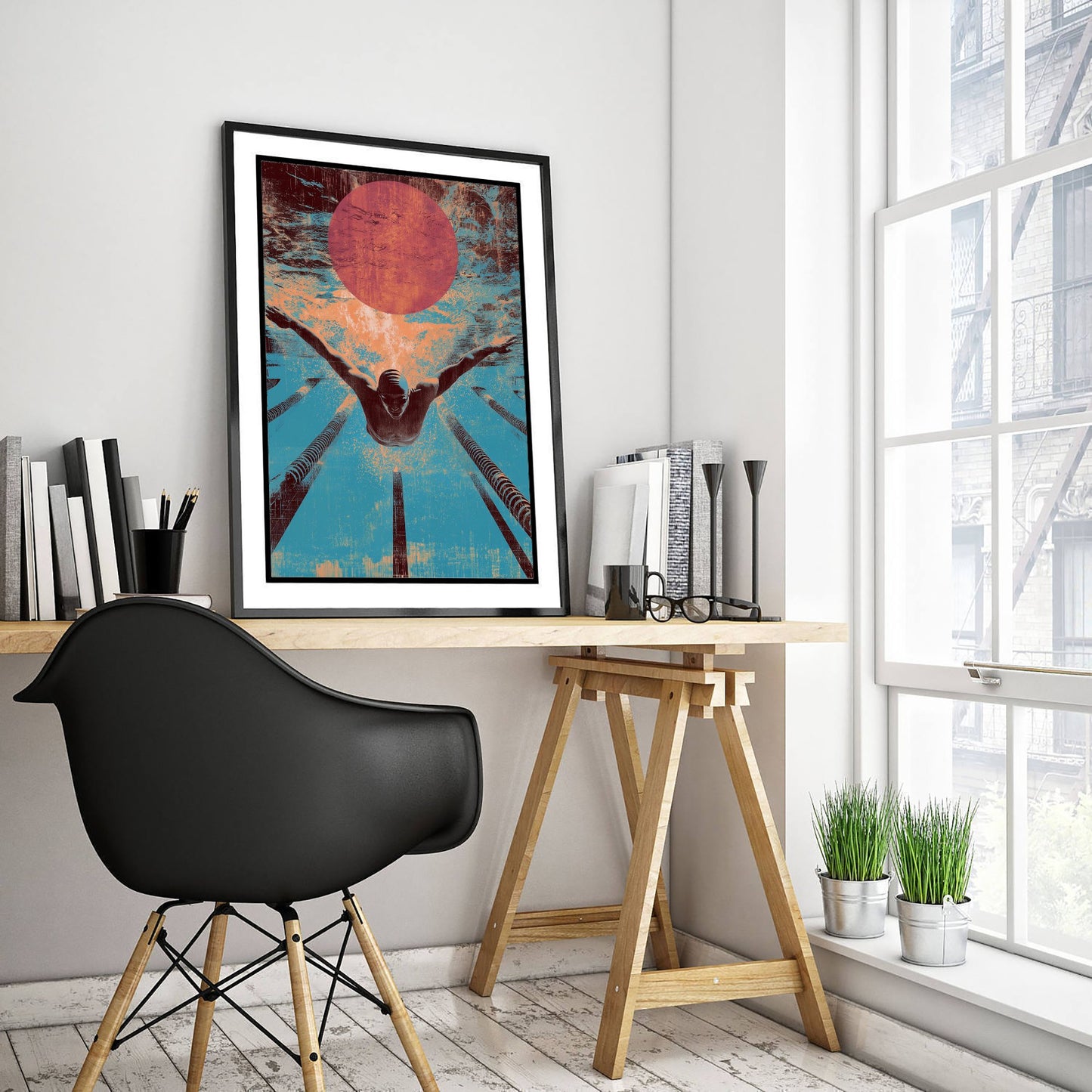 Swimming Collage Art Print - Retro Swimmer Poster - Vintage Sport Illustration - Butterfly Swim V1 3/3