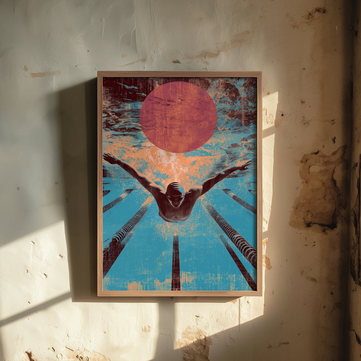 Swimming Collage Art Print - Retro Swimmer Poster - Vintage Sport Illustration - Butterfly Swim V1 3/3