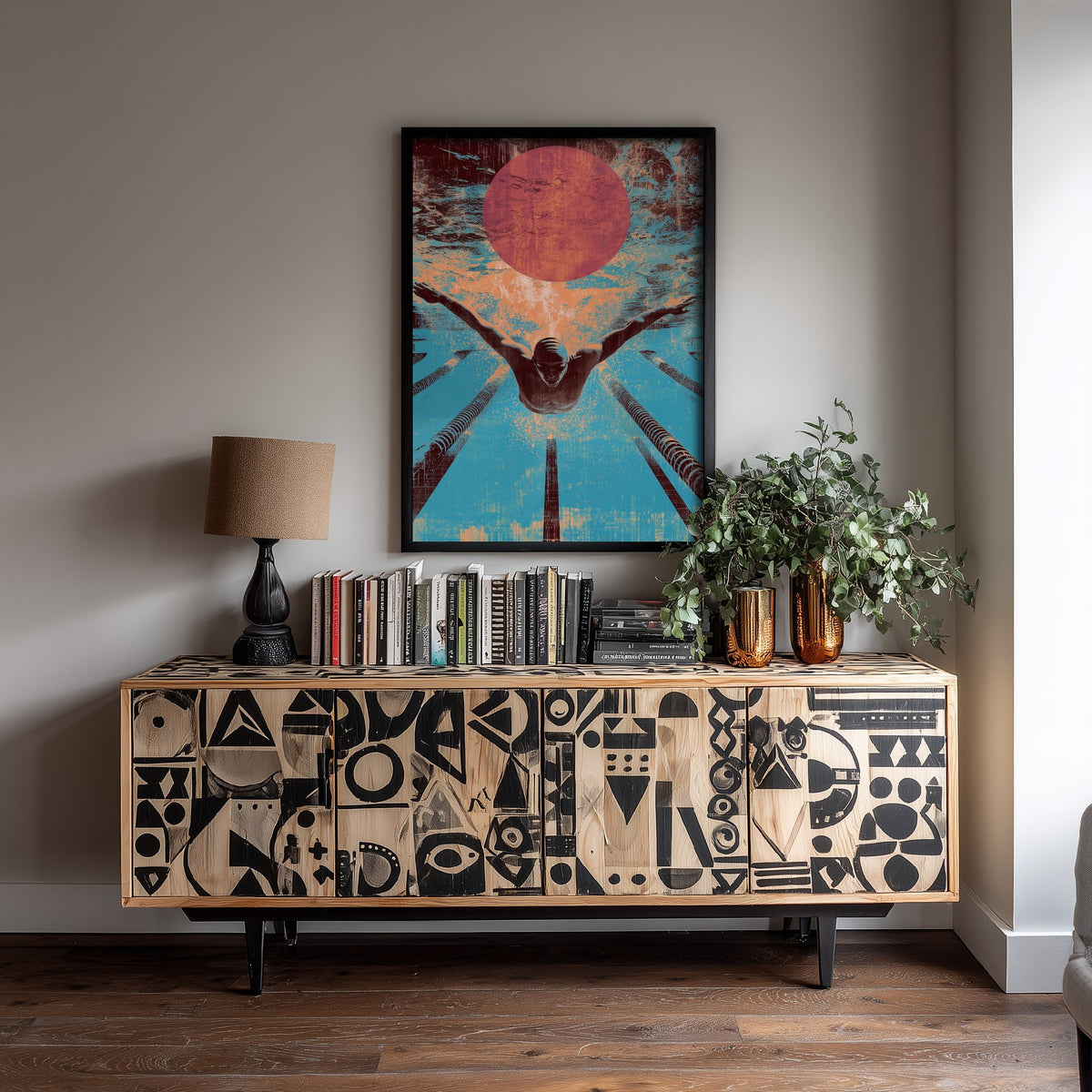Swimming Collage Art Print - Retro Swimmer Poster - Vintage Sport Illustration - Butterfly Swim V1 3/3