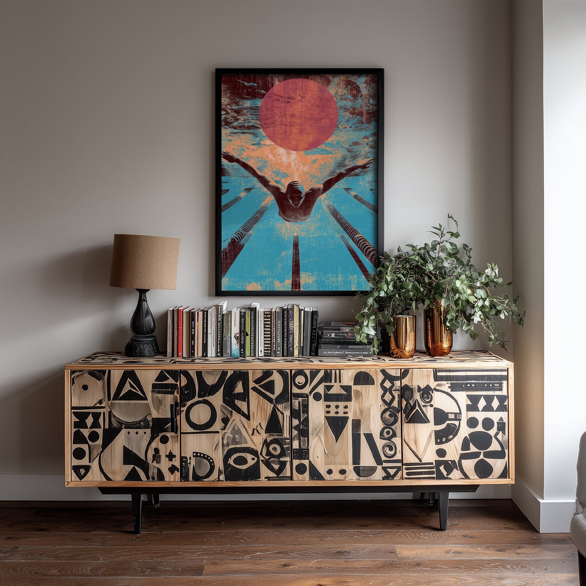 Swimming Collage Art Print - Retro Swimmer Poster - Vintage Sport Illustration - Butterfly Swim V1 3/3