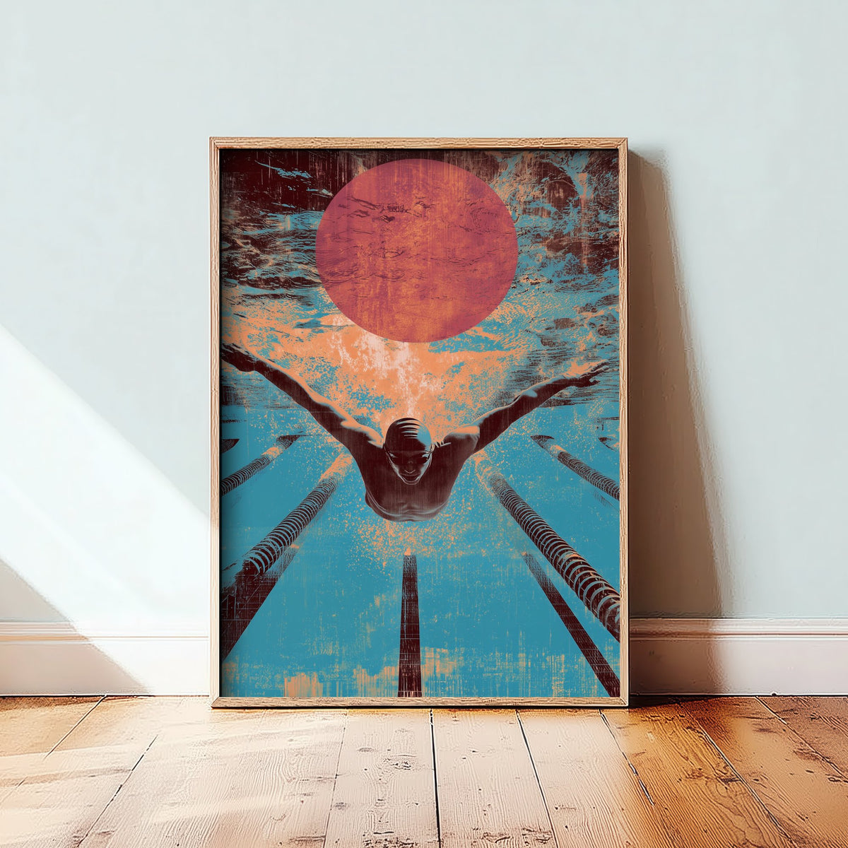 Swimming Collage Art Print - Retro Swimmer Poster - Vintage Sport Illustration - Butterfly Swim V1 3/3