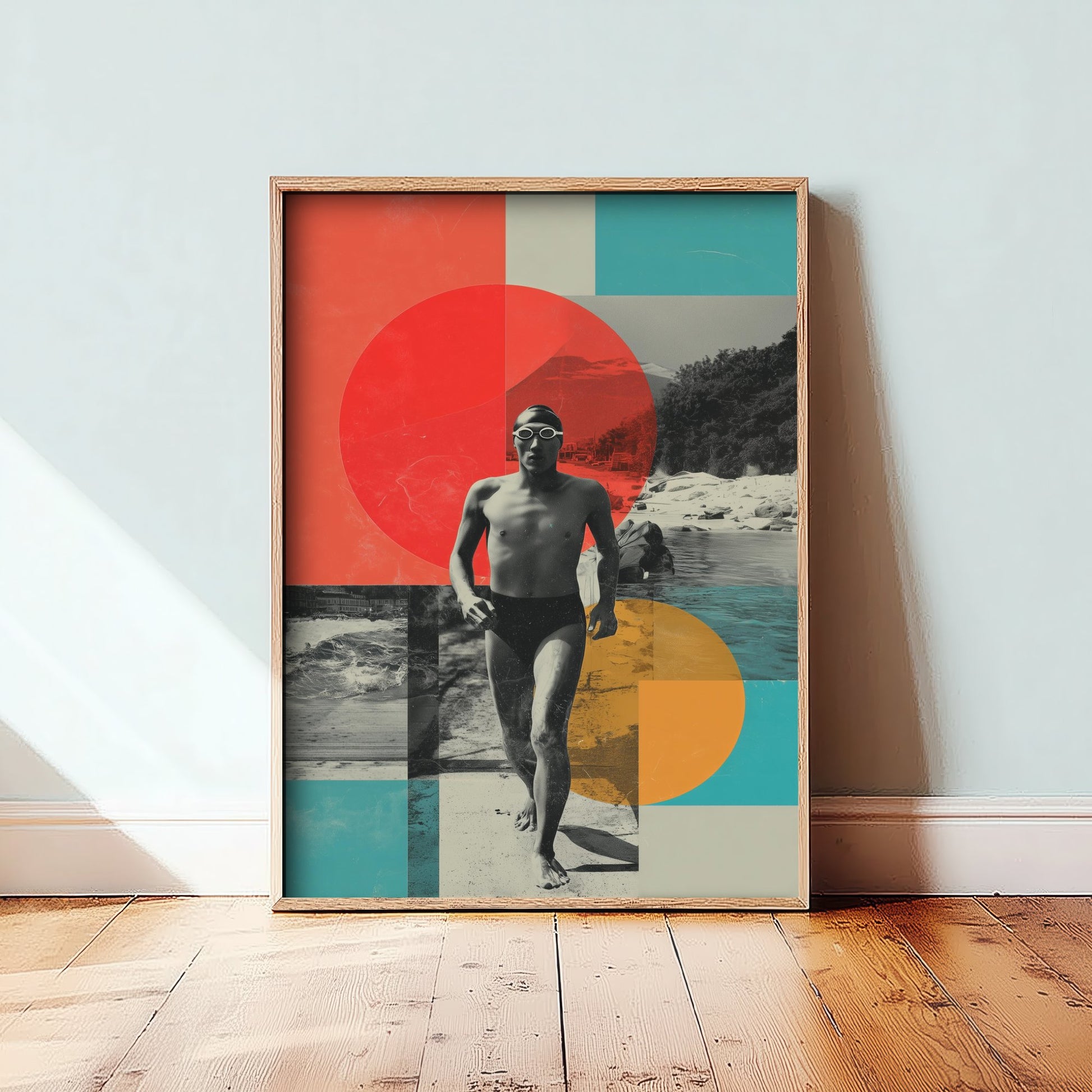 Swimming Collage Art Print - Retro Swimmer Poster - Vintage Sport Illustration - Beach Swim V2 2/3