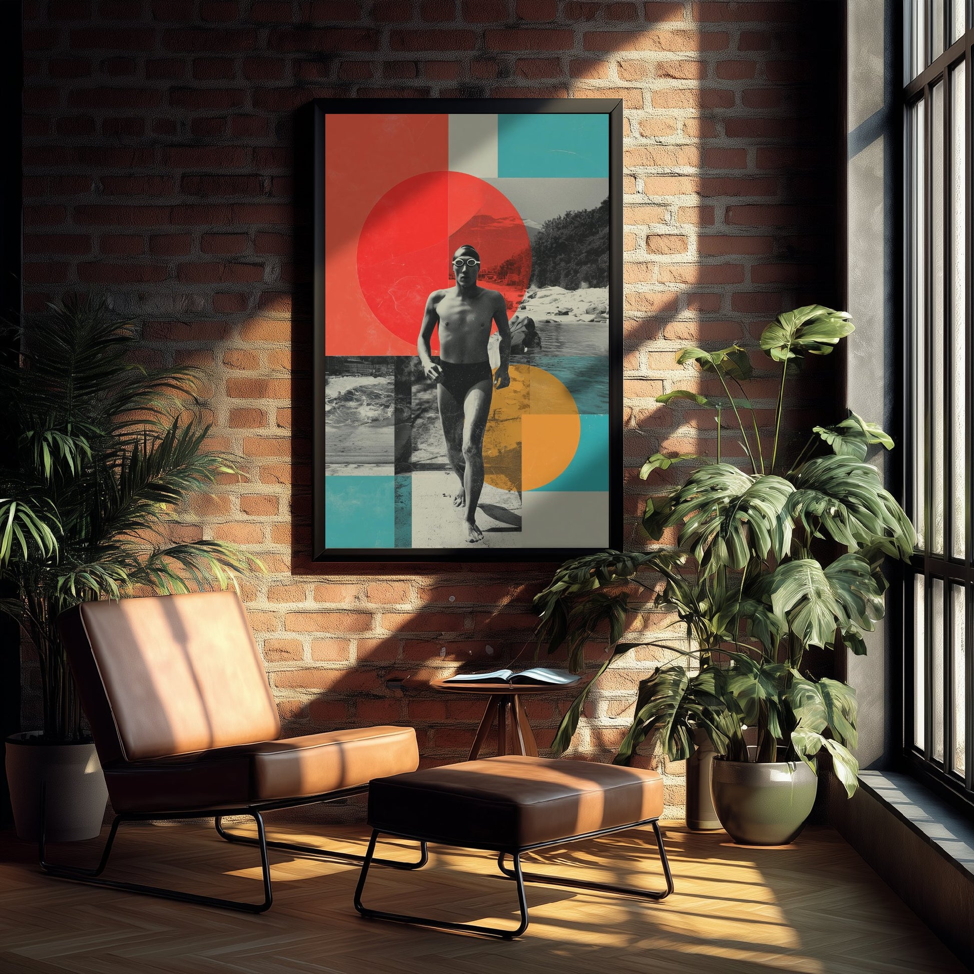 Swimming Collage Art Print - Retro Swimmer Poster - Vintage Sport Illustration - Beach Swim V2 2/3