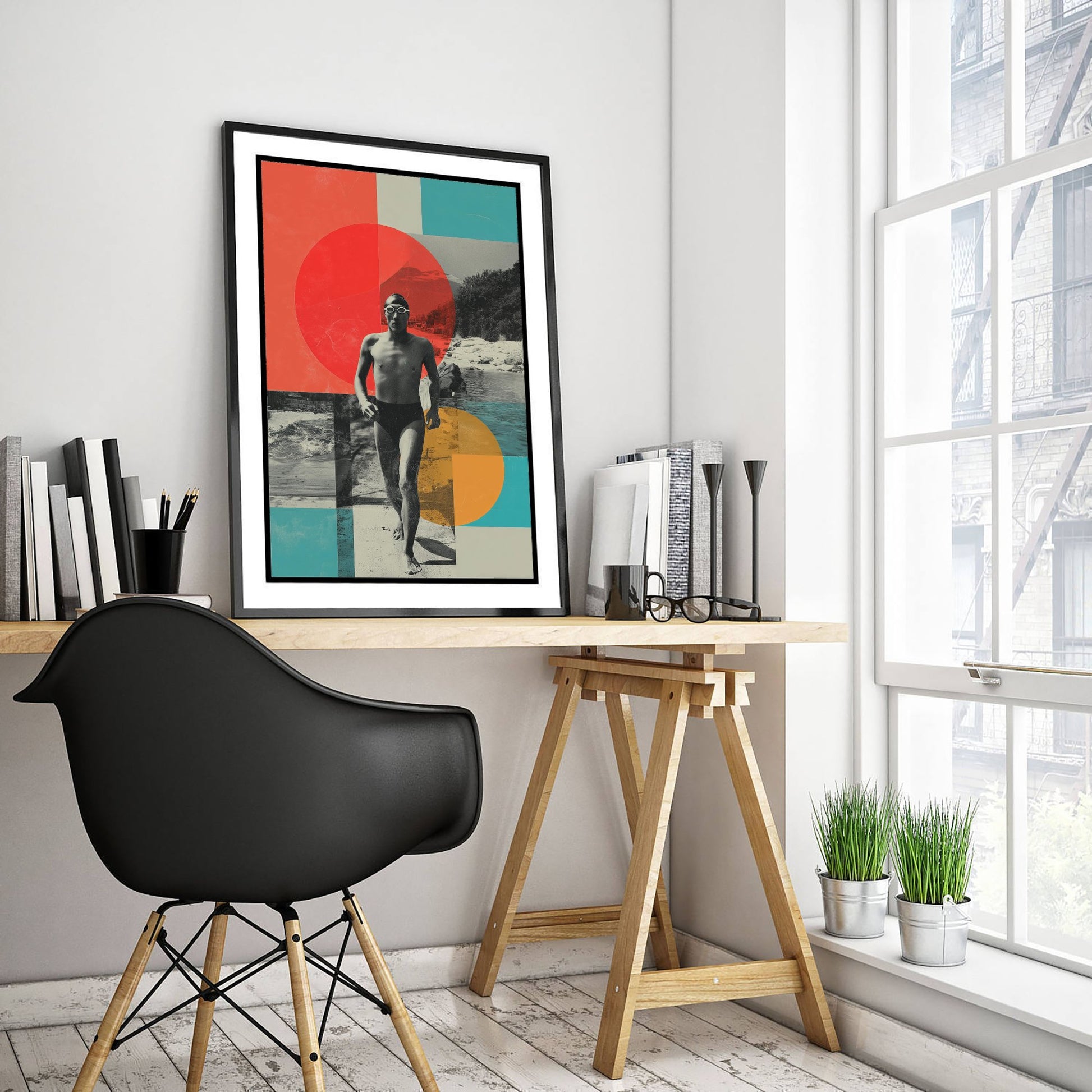 Swimming Collage Art Print - Retro Swimmer Poster - Vintage Sport Illustration - Beach Swim V2 2/3