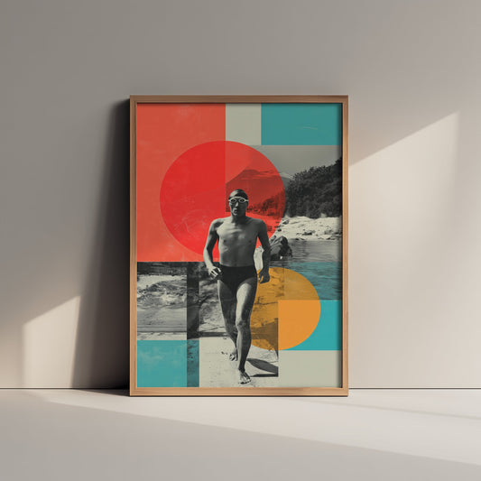 Swimming Collage Art Print - Retro Swimmer Poster - Vintage Sport Illustration - Beach Swim V2 2/3