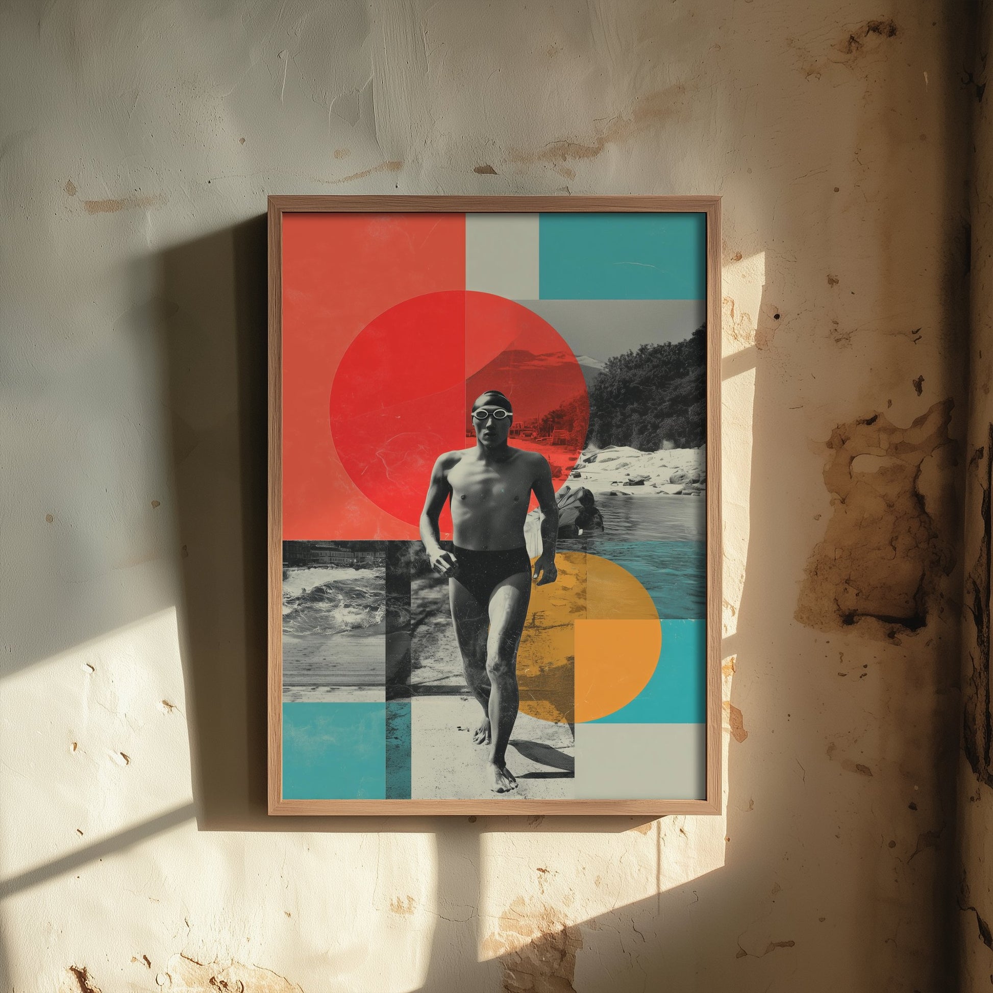 Swimming Collage Art Print - Retro Swimmer Poster - Vintage Sport Illustration - Beach Swim V2 2/3