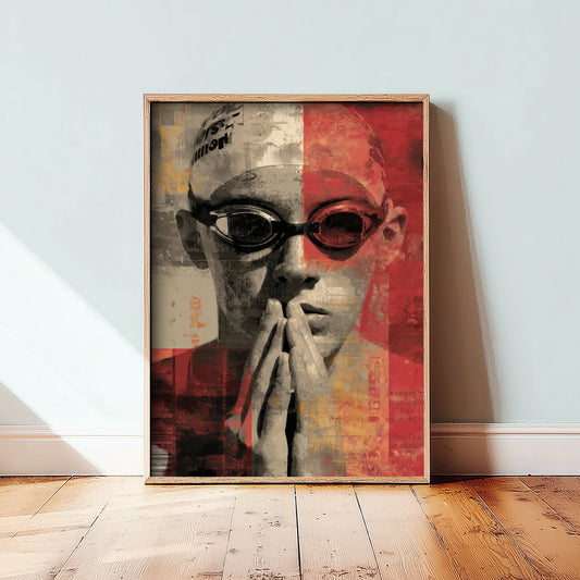 Swimming Collage Art Print - Retro Swimmer Poster - Vintage Sport Illustration - Pre Race Swim V2 3/3