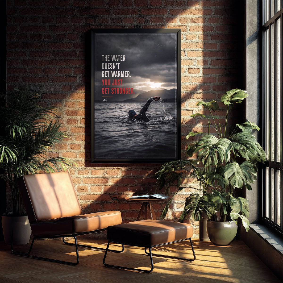 Swimming Motivational Quote Poster - The Water Doesn't Get Warmer You Just Get Stronger - Wild Swimmer Photo Art Print 1/3