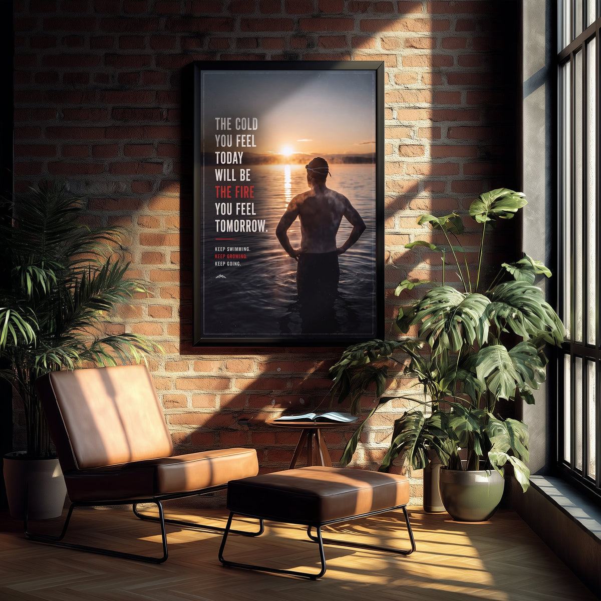 Swimming Motivational Print - The Cold You Feel Today Will Be the Fire Quote - Cold Water Swimmer Sunrise Photo Poster 3/3