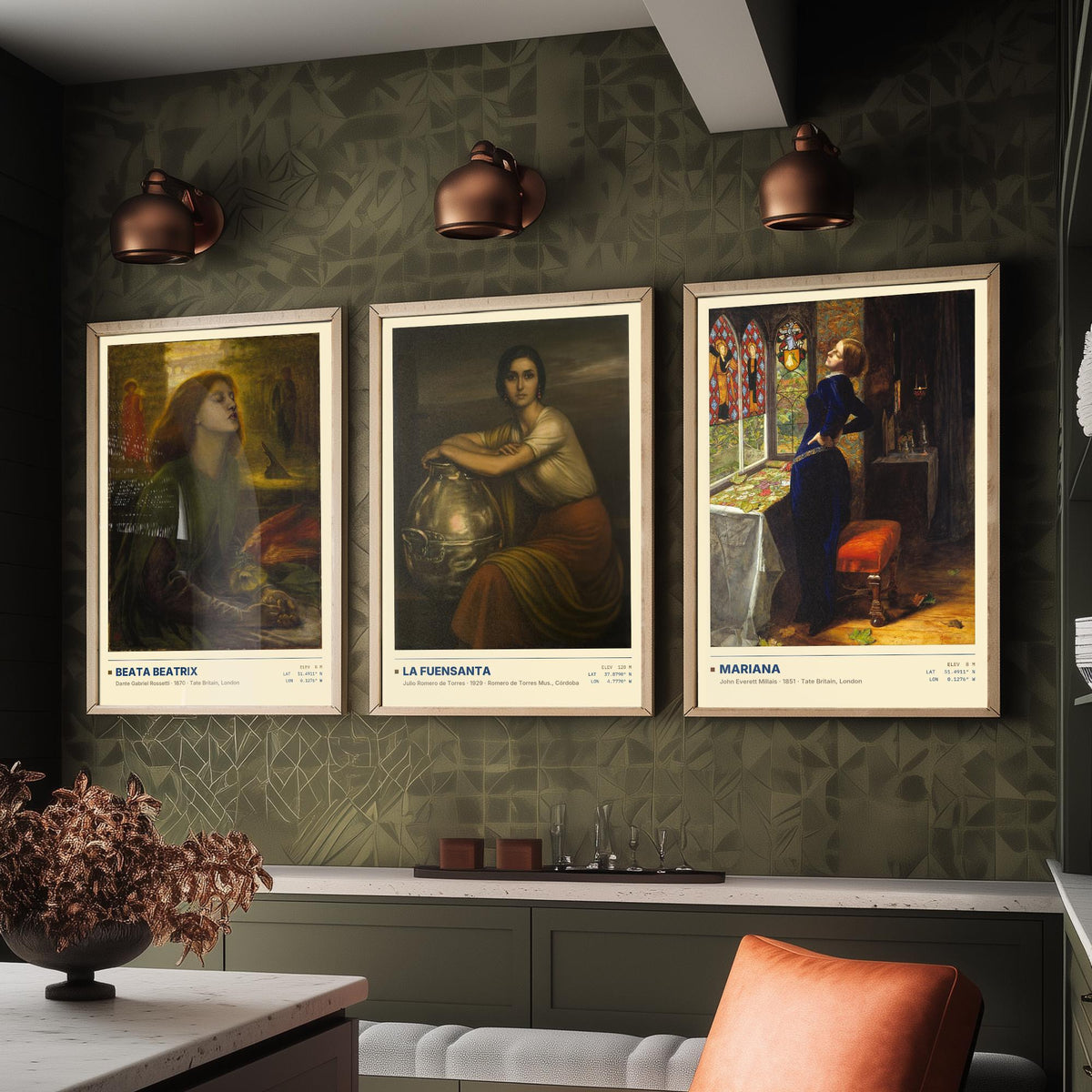 Symbolist Portraits Set of Three Art Prints - Beata Beatrix, La Fuensanta, Mariana - Rossetti Millais Romero de Torres Posters - Paintings