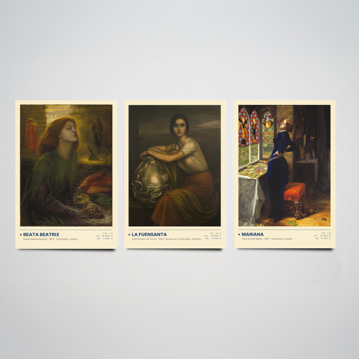 Symbolist Portraits Set of Three Art Prints - Beata Beatrix, La Fuensanta, Mariana - Rossetti Millais Romero de Torres Posters - Paintings