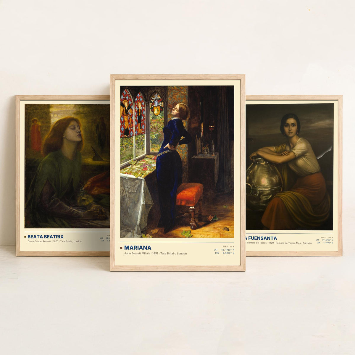Symbolist Portraits Set of Three Art Prints - Beata Beatrix, La Fuensanta, Mariana - Rossetti Millais Romero de Torres Posters - Paintings
