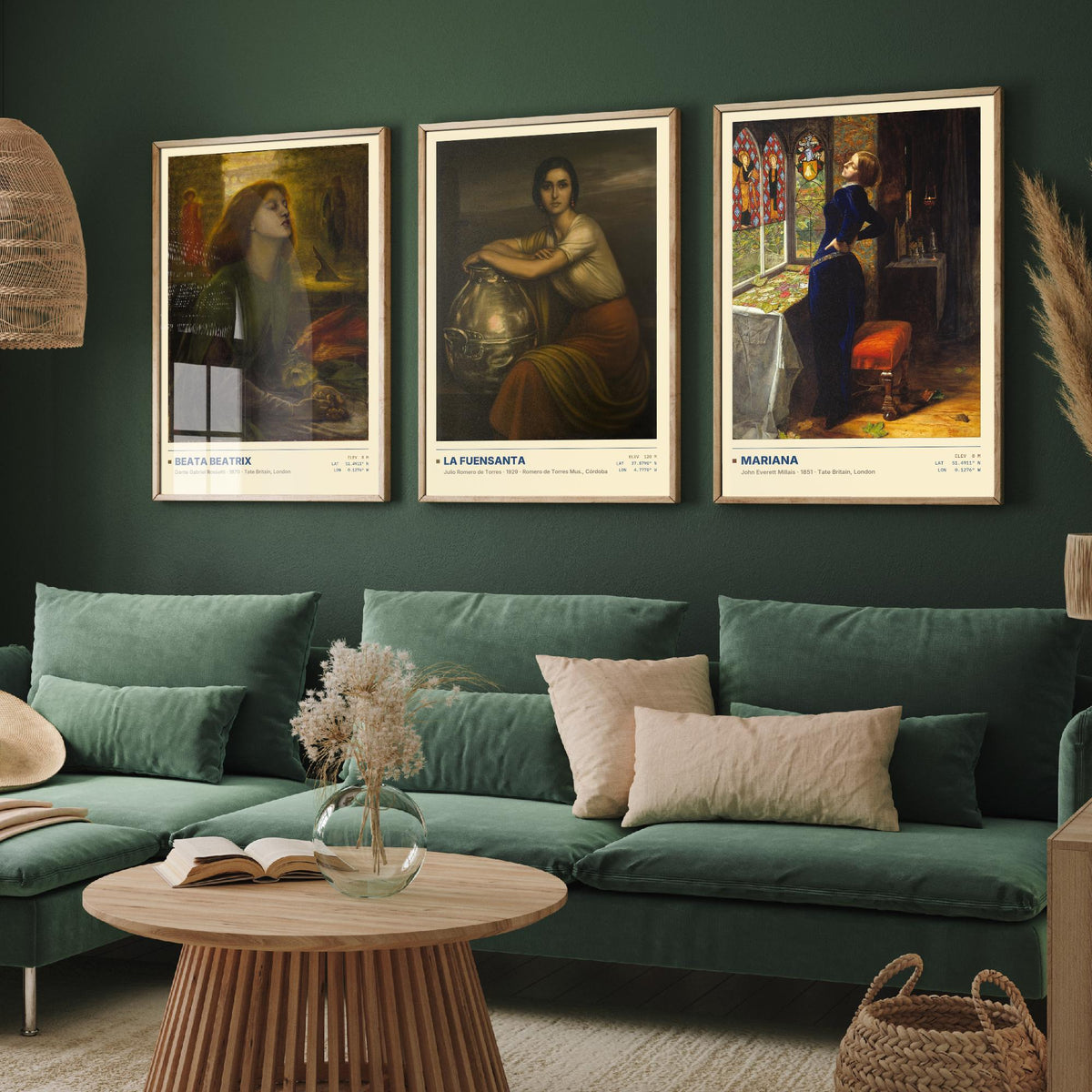 Symbolist Portraits Set of Three Art Prints - Beata Beatrix, La Fuensanta, Mariana - Rossetti Millais Romero de Torres Posters - Paintings