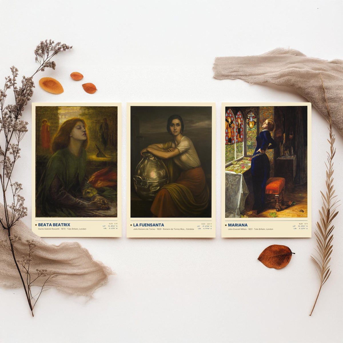 Symbolist Portraits Set of Three Art Prints - Beata Beatrix, La Fuensanta, Mariana - Rossetti Millais Romero de Torres Posters - Paintings