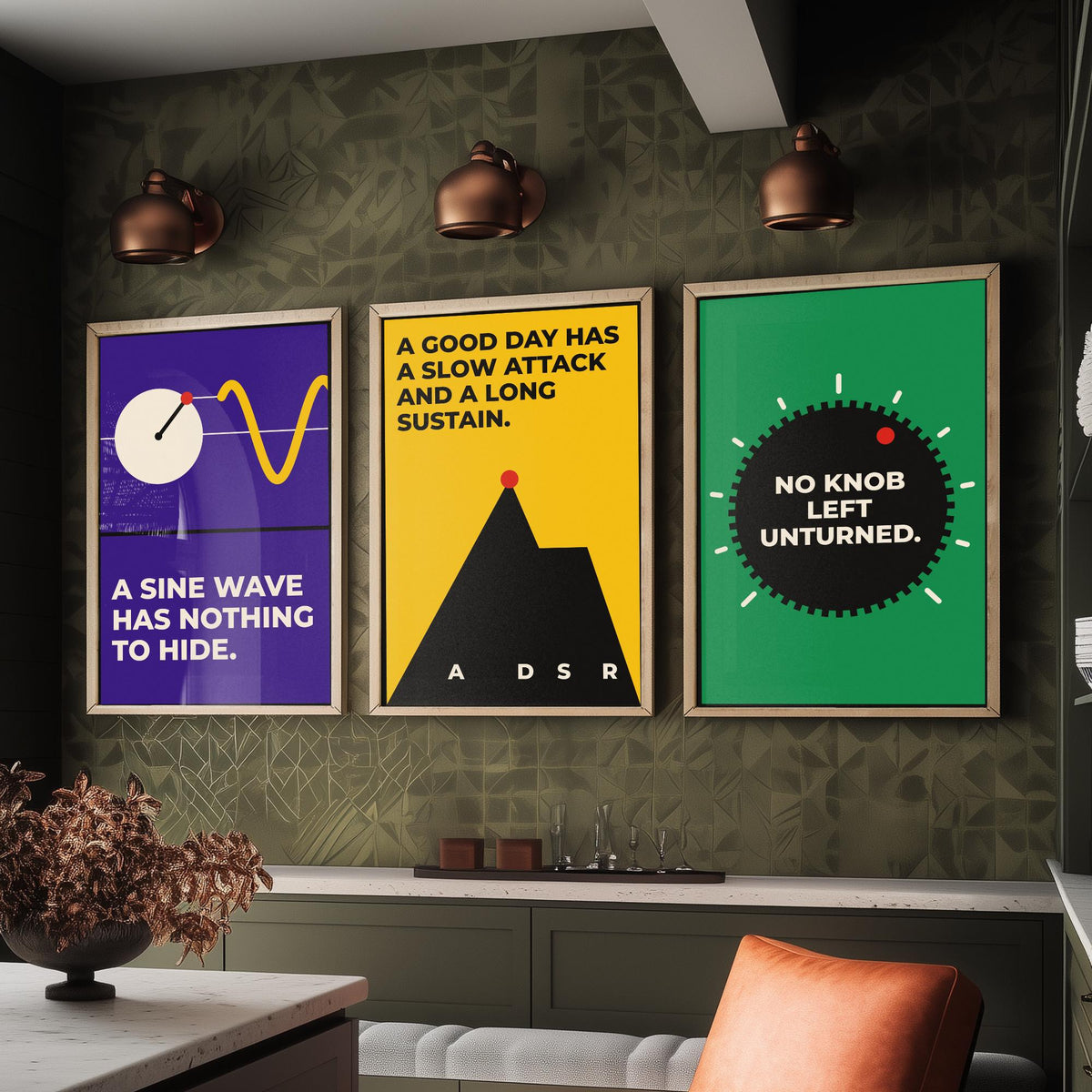 Synth Quotes Set of Three Art Prints - 3 Bauhaus Modular Synthesizer Posters - Minimalist Music Wall Art Illustration V1