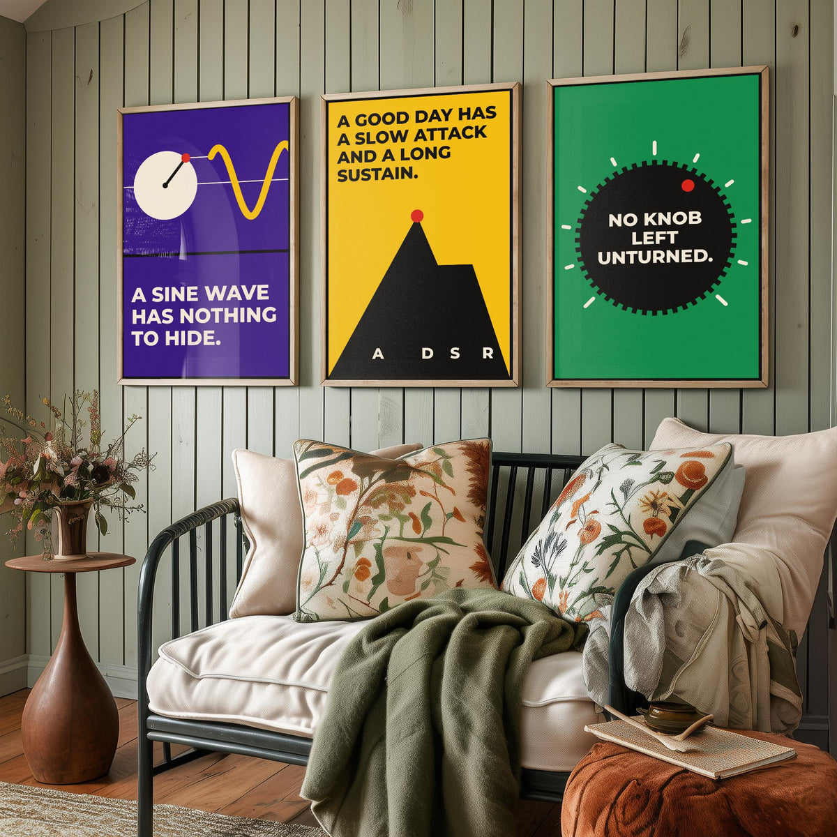 Synth Quotes Set of Three Art Prints - 3 Bauhaus Modular Synthesizer Posters - Minimalist Music Wall Art Illustration V1
