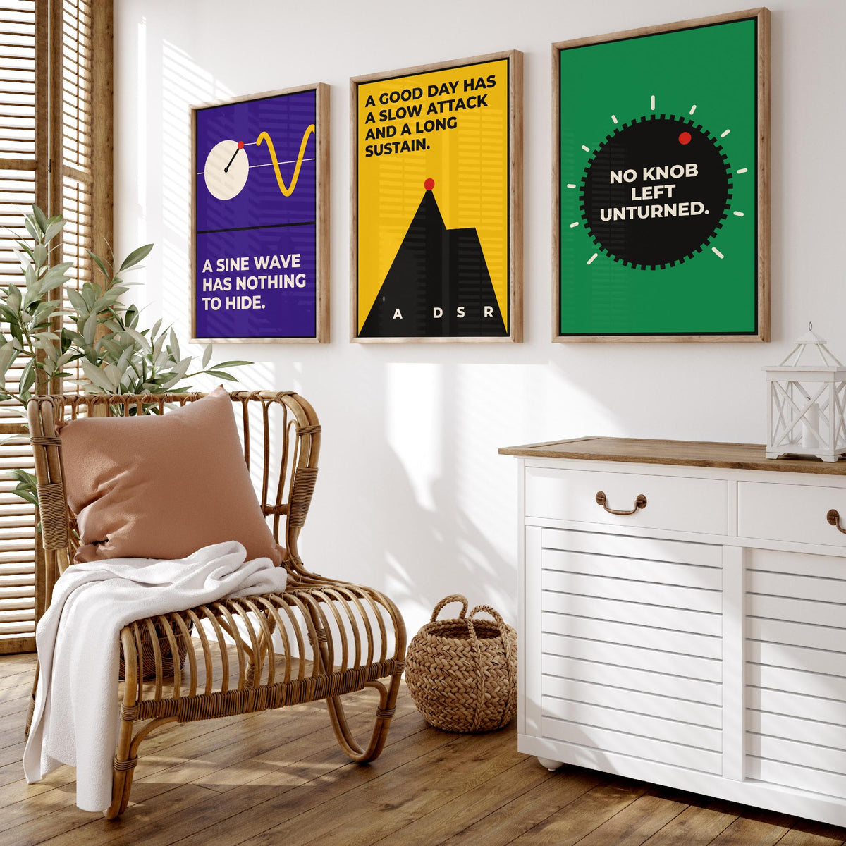 Synth Quotes Set of Three Art Prints - 3 Bauhaus Modular Synthesizer Posters - Minimalist Music Wall Art Illustration V1