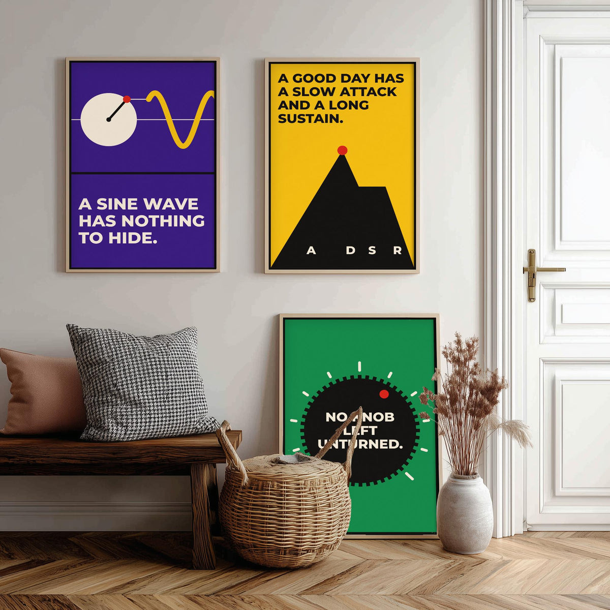 Synth Quotes Set of Three Art Prints - 3 Bauhaus Modular Synthesizer Posters - Minimalist Music Wall Art Illustration V1