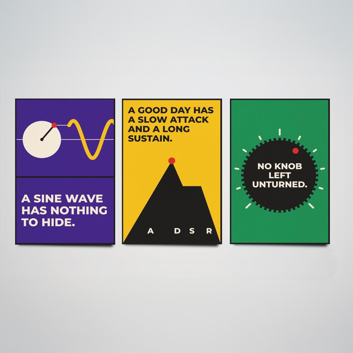 Synth Quotes Set of Three Art Prints - 3 Bauhaus Modular Synthesizer Posters - Minimalist Music Wall Art Illustration V1