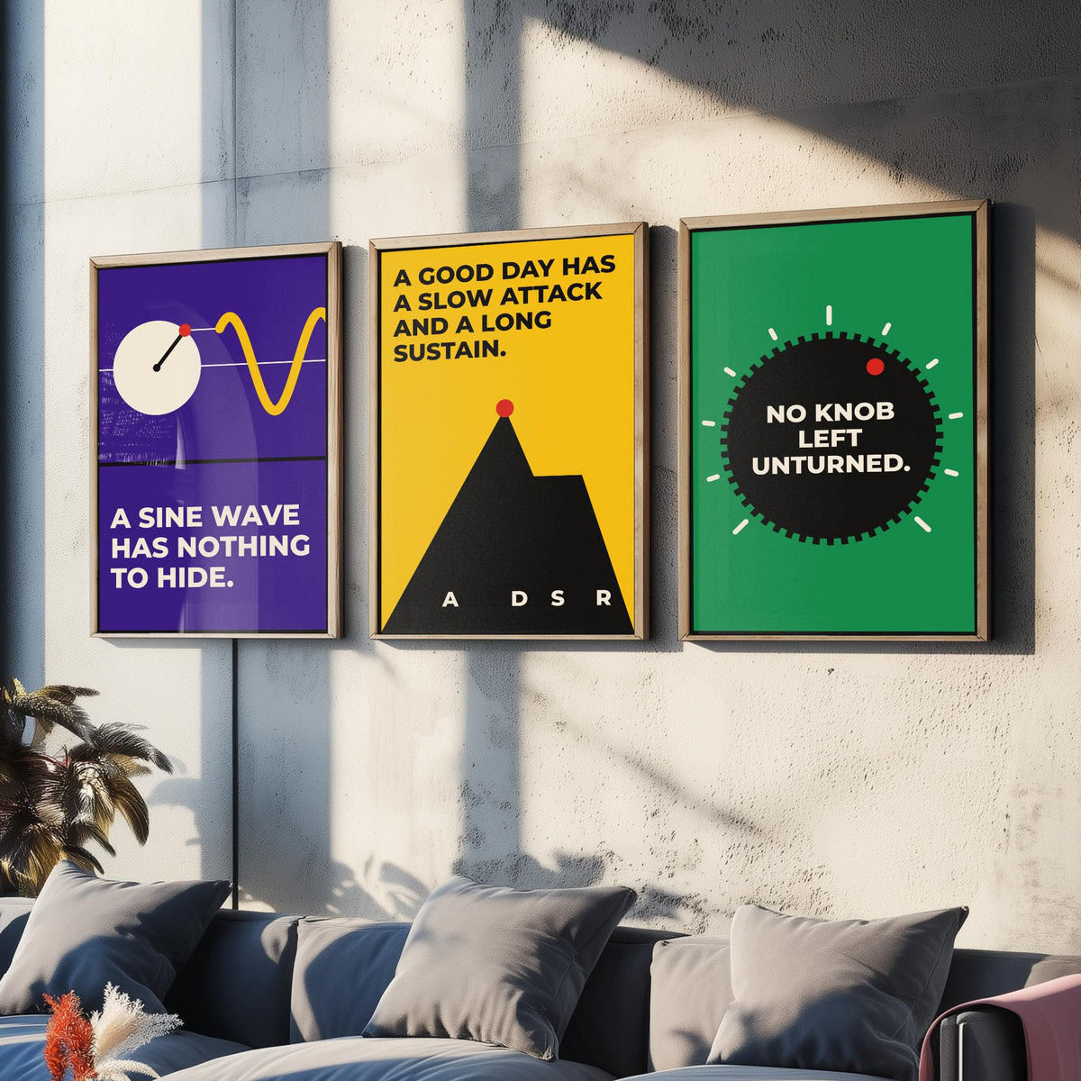 Synth Quotes Set of Three Art Prints - 3 Bauhaus Modular Synthesizer Posters - Minimalist Music Wall Art Illustration V1