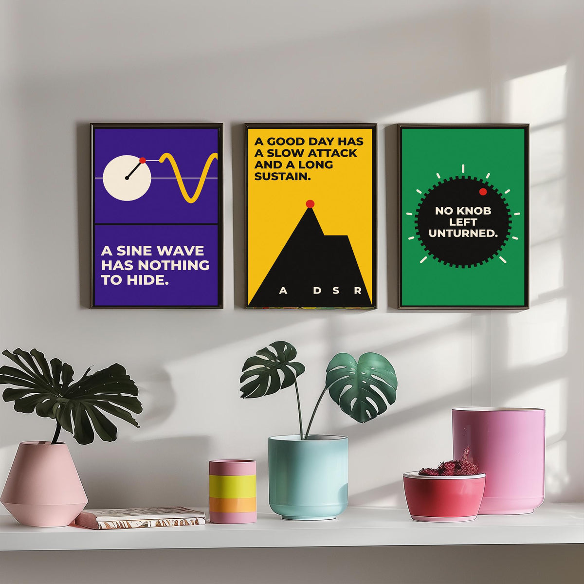 Synth Quotes Set of Three Art Prints - 3 Bauhaus Modular Synthesizer Posters - Minimalist Music Wall Art Illustration V1