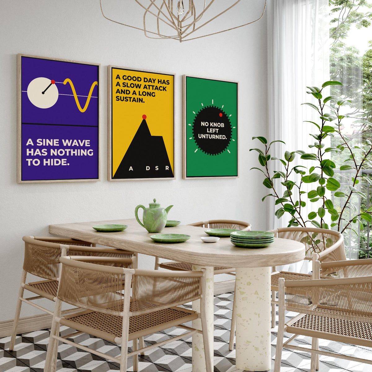 Synth Quotes Set of Three Art Prints - 3 Bauhaus Modular Synthesizer Posters - Minimalist Music Wall Art Illustration V1