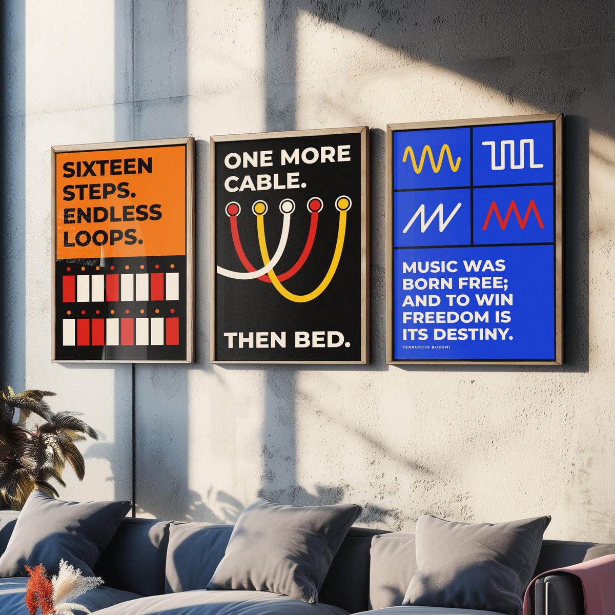 Synth Quotes Set of Three Art Prints - 3 Retro Bauhaus Modular Synthesizer Posters - Minimalist Music Wall Art Illustration V2